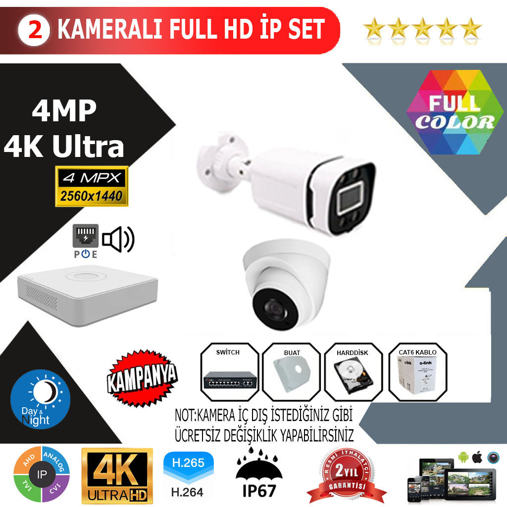 2 KAMERALI 4K IP SET