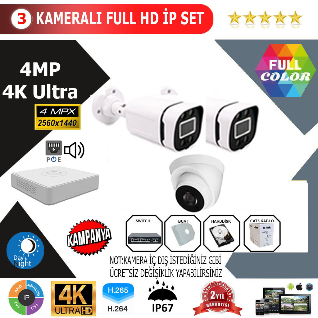 3 KAMERALI 4K IP SET