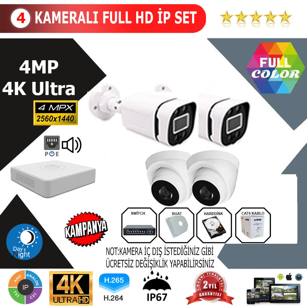 4 KAMERALI 4K IP SET