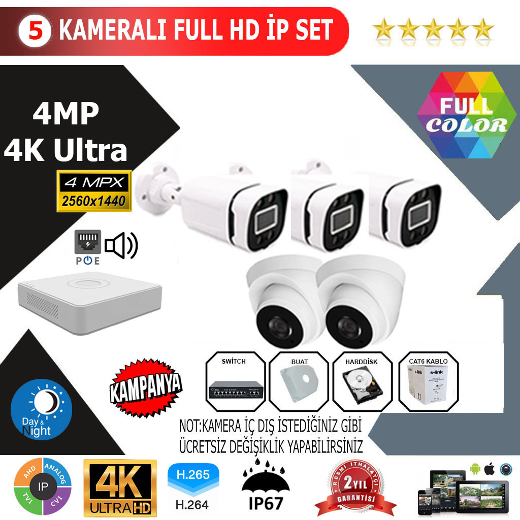 5 KAMERALI 4K IP SET