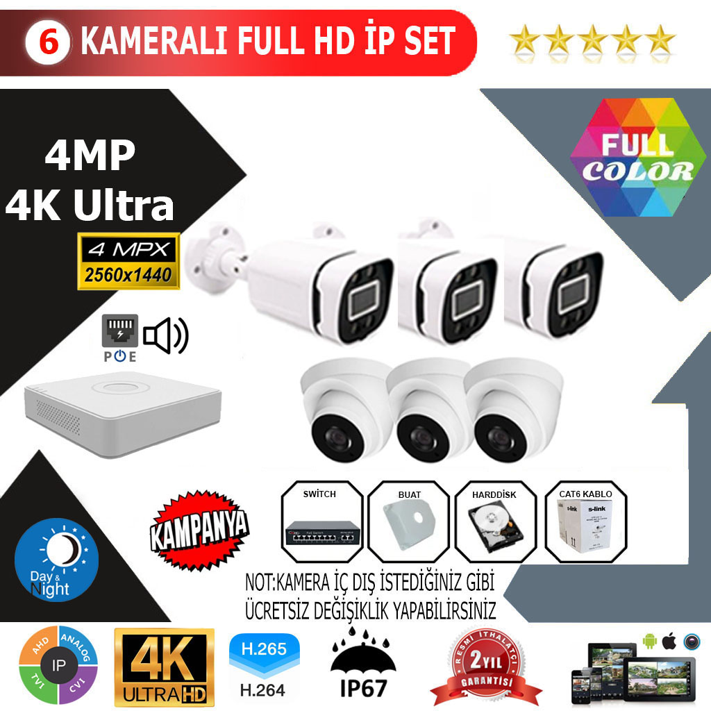 6 KAMERALI 4K IP SET