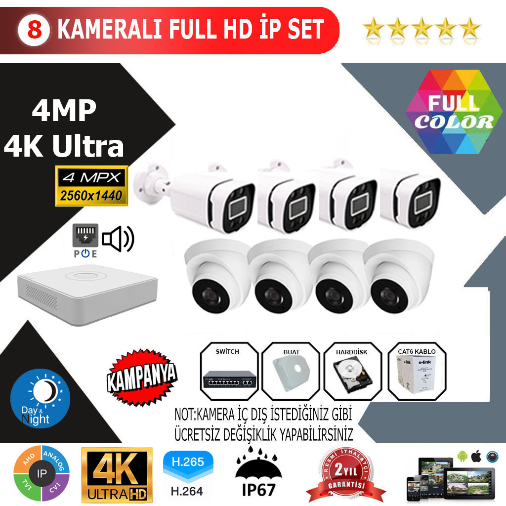 8 KAMERALI 4K IP SET