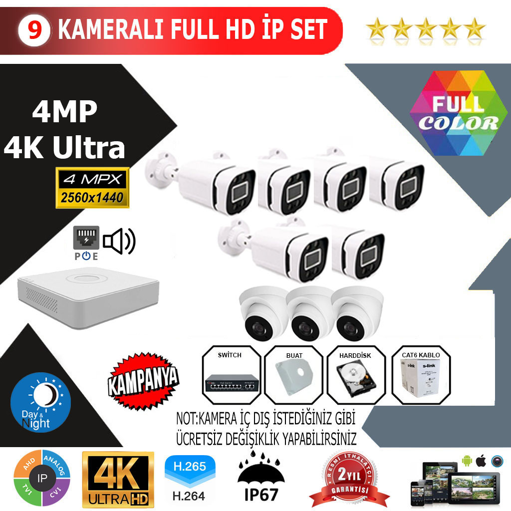 9 KAMERALI 4K IP SET